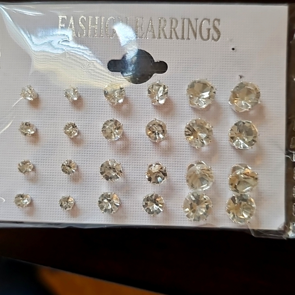 Silver Crystal Stud Earrings Set